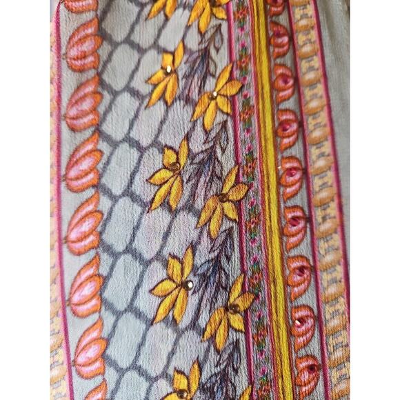 Boho Floral Embellished Scarf Multicolor Lightweight Shawl Wrap Festival - Picture 9 of 12